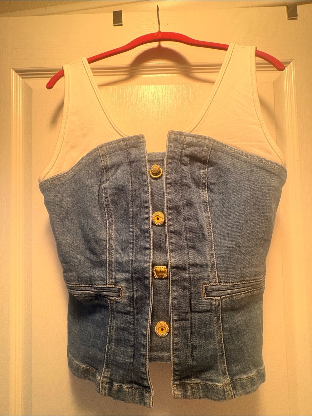Denim Panel Contrast Strap Corset Top